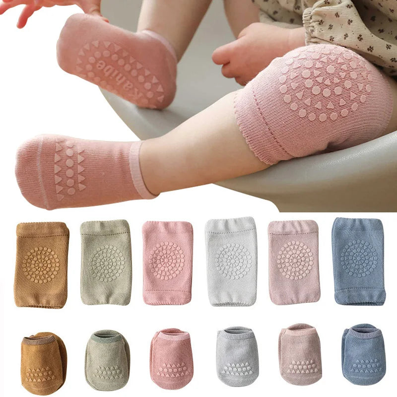 Kit de Meias e Joelheiras Antiderrapantes Baby Care