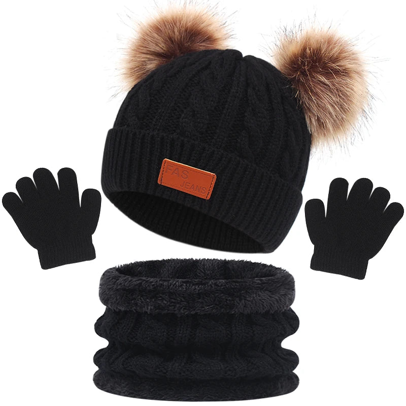 kit infantil de Inverno 3 Peças com Luva, Gorro e Cachecol