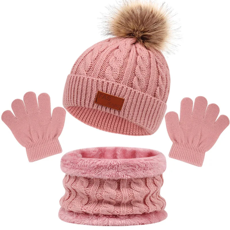 kit infantil de Inverno 3 Peças com Luva, Gorro e Cachecol