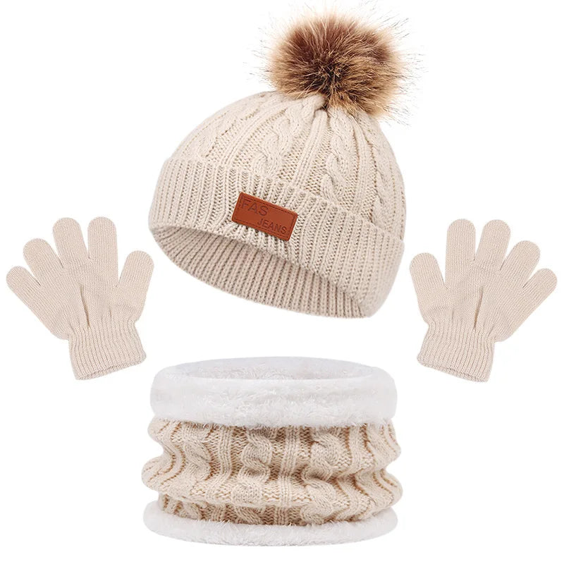 kit infantil de Inverno 3 Peças com Luva, Gorro e Cachecol