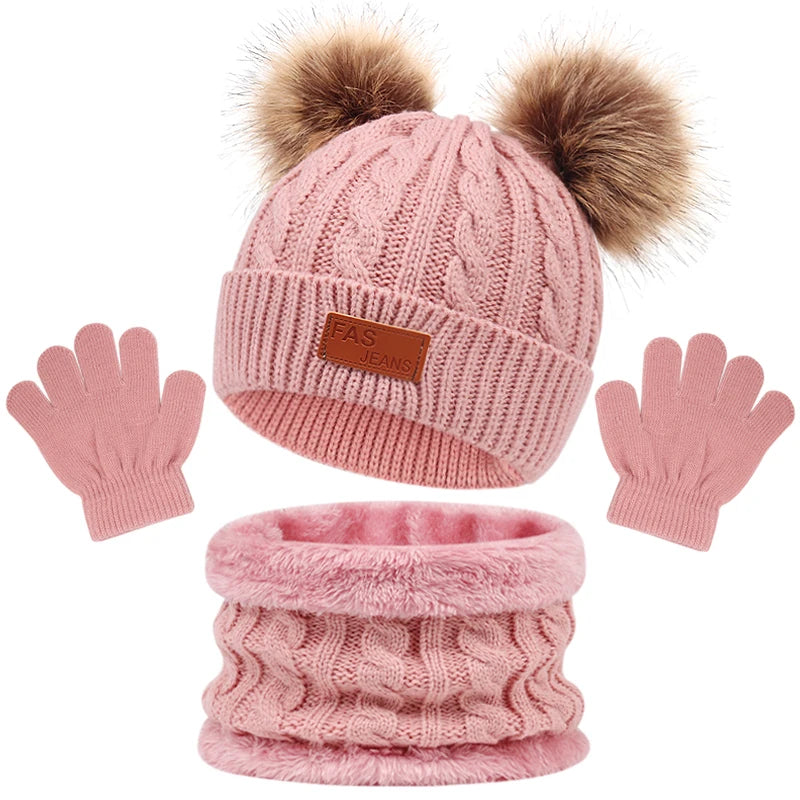 kit infantil de Inverno 3 Peças com Luva, Gorro e Cachecol