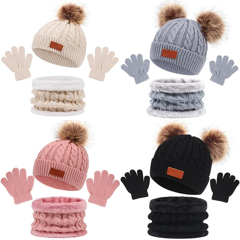 kit infantil de Inverno 3 Peças com Luva, Gorro e Cachecol