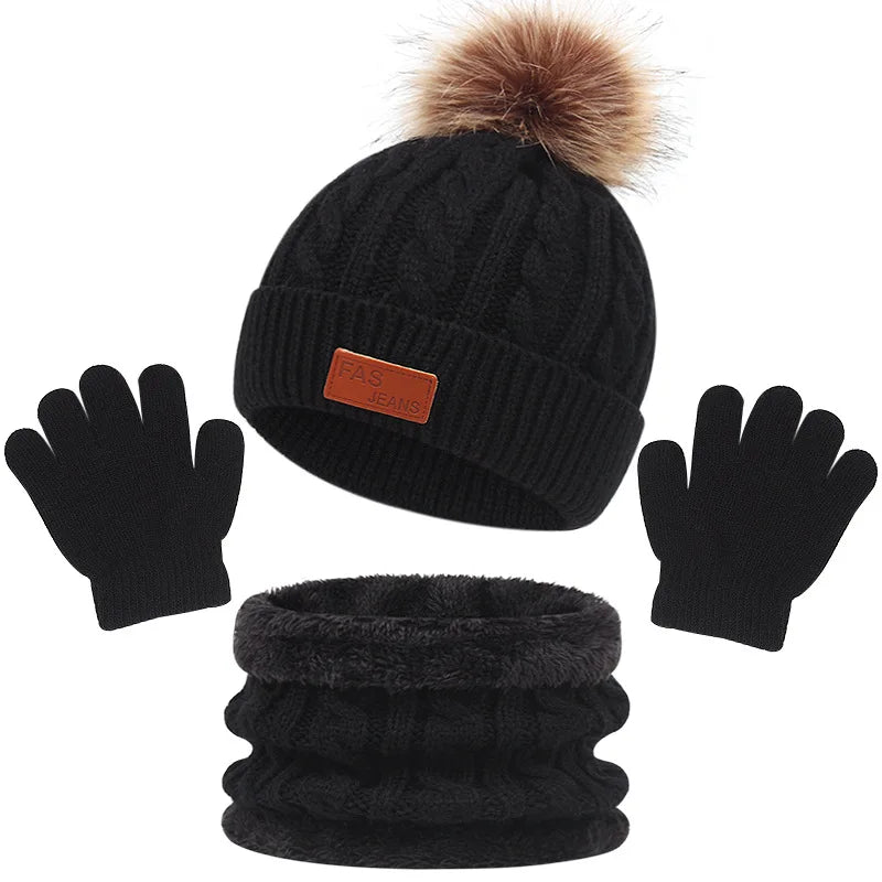 kit infantil de Inverno 3 Peças com Luva, Gorro e Cachecol