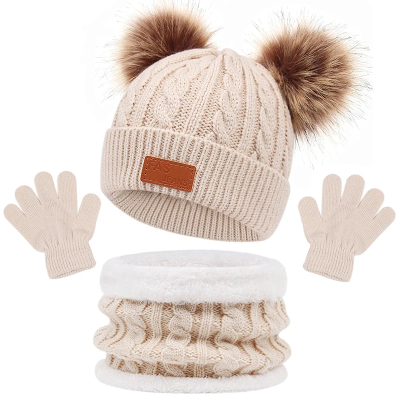 kit infantil de Inverno 3 Peças com Luva, Gorro e Cachecol