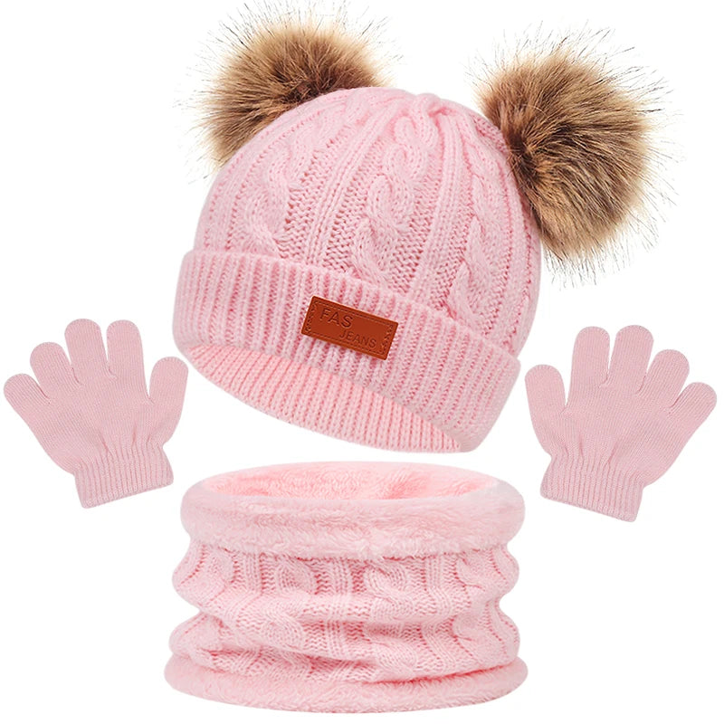 kit infantil de Inverno 3 Peças com Luva, Gorro e Cachecol