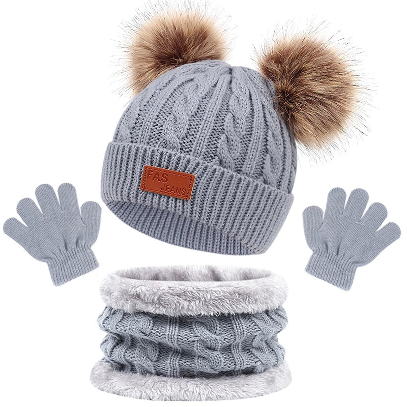 kit infantil de Inverno 3 Peças com Luva, Gorro e Cachecol