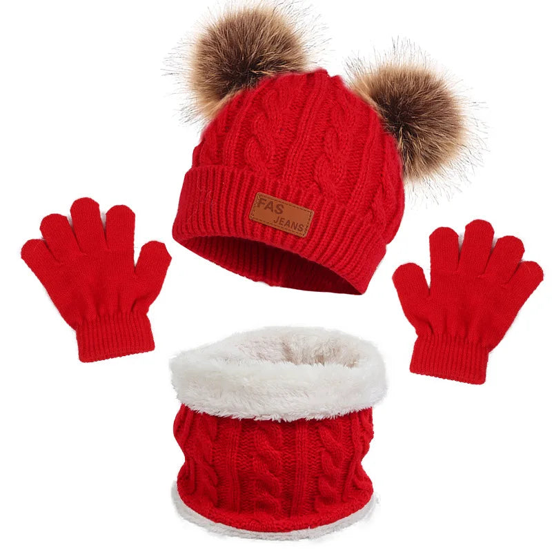 kit infantil de Inverno 3 Peças com Luva, Gorro e Cachecol